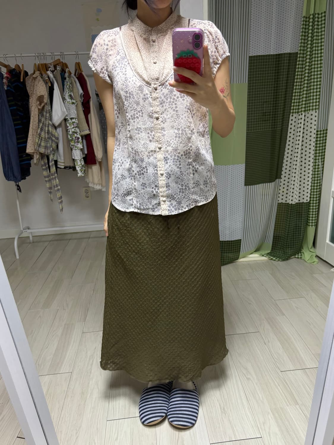 카키 잔체크 롱 스커트 상품이미지8