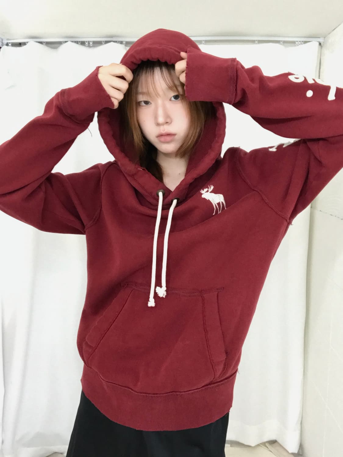 아베크롬비 딥 레드 레터링 후드티 상품이미지3