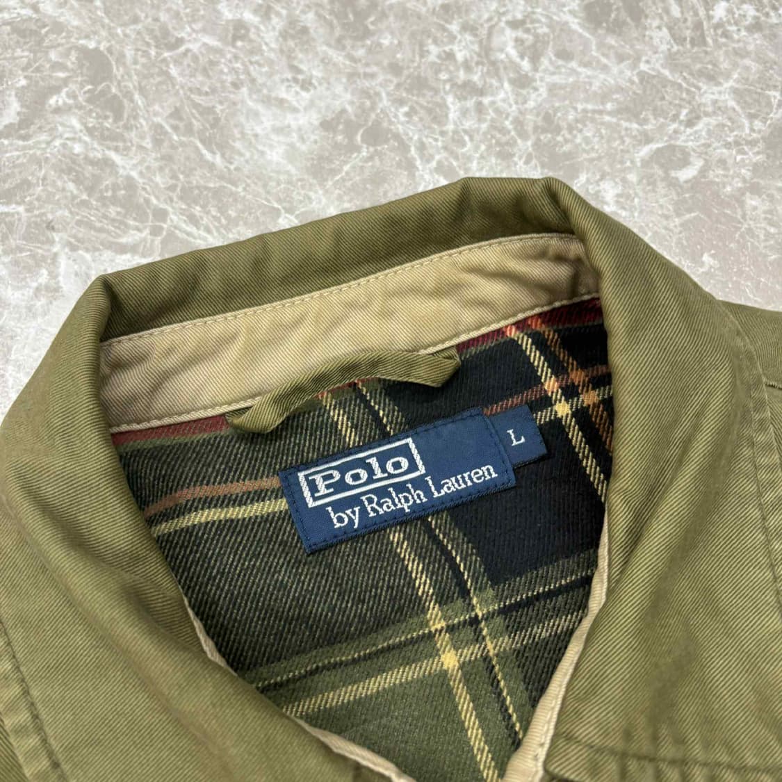 폴로 랄프로렌 카키 타탄체크 스윙탑 코튼 해링턴 자켓(L) 상품이미지3