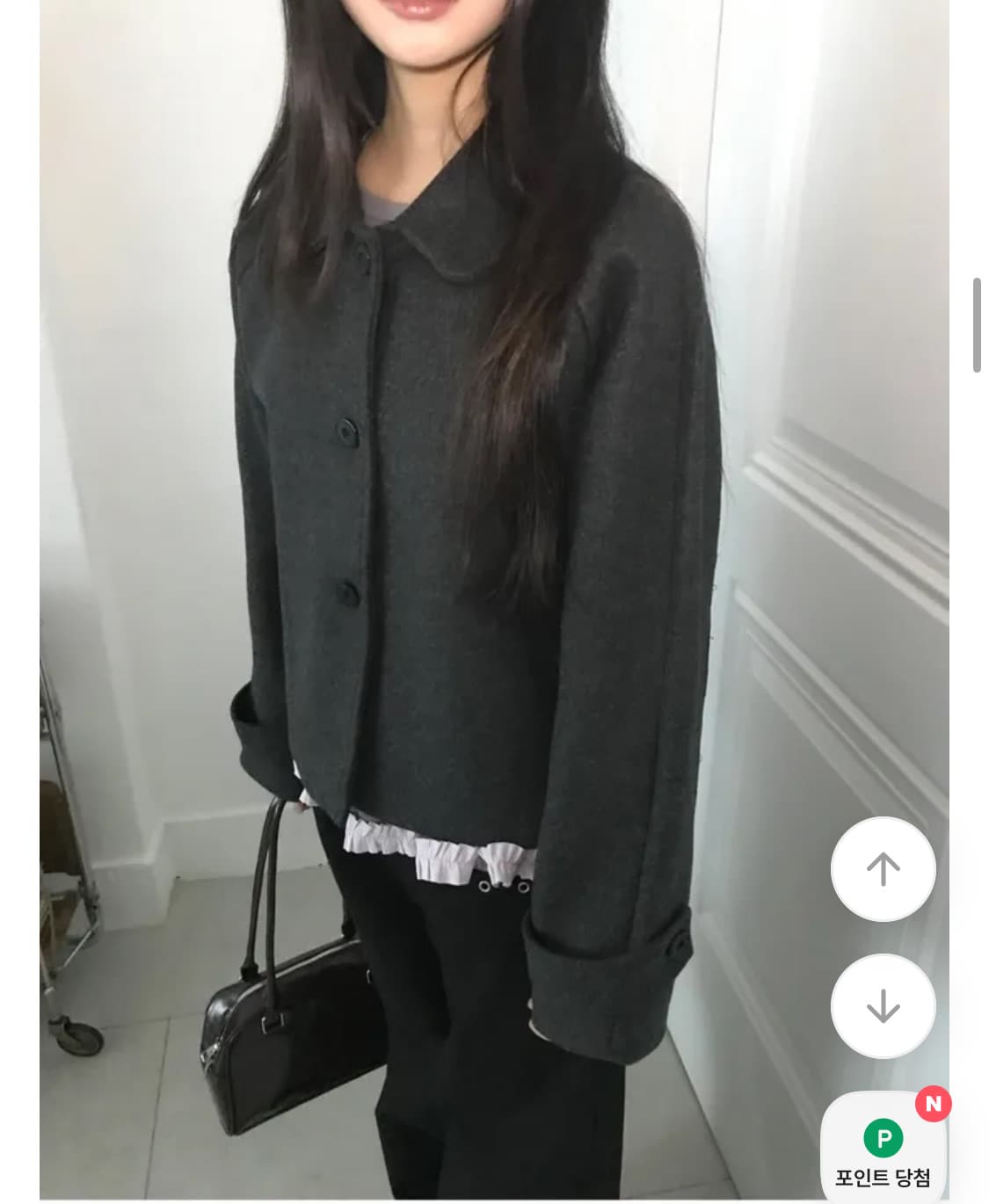 유색 필 모직 싱글 숏코트 charcoal  상품이미지1