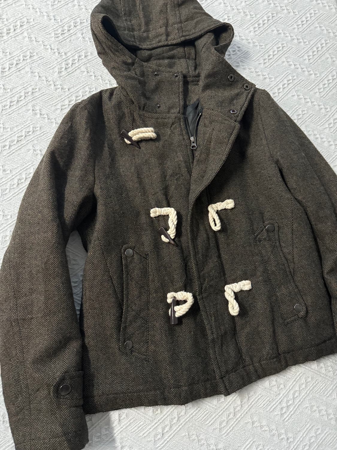 울 블렌디드 하이넥 더플 버튼 후디드 코트 상품이미지3