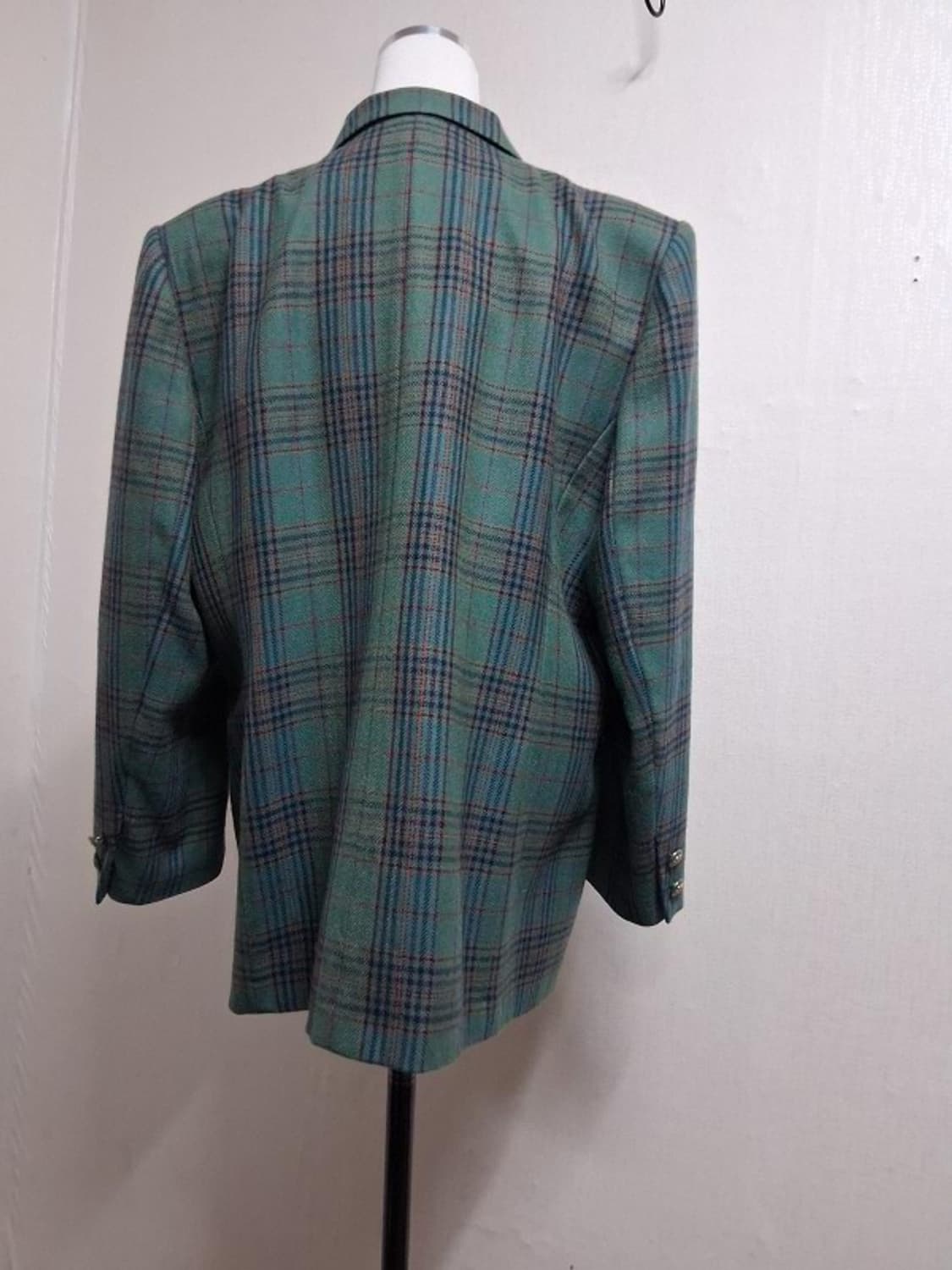 Madam Chic 일본구제 100%순모 그린체크 레트로체크 순모울쟈켓  상품이미지2