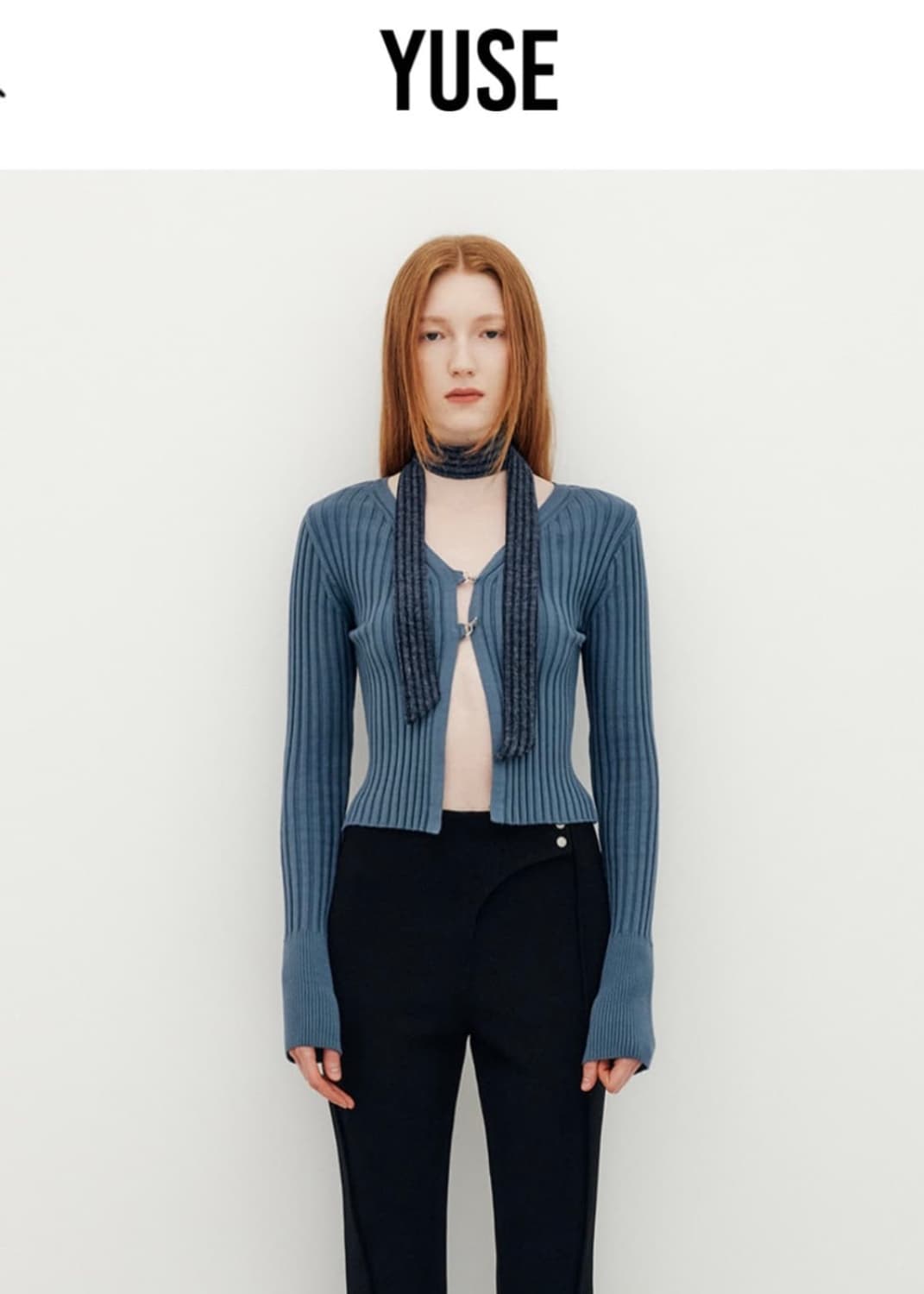 YUSE 유즈 블루 파랑색 하늘색 가디건 카디건 니트 스웨터 골지 크롭  상품이미지2