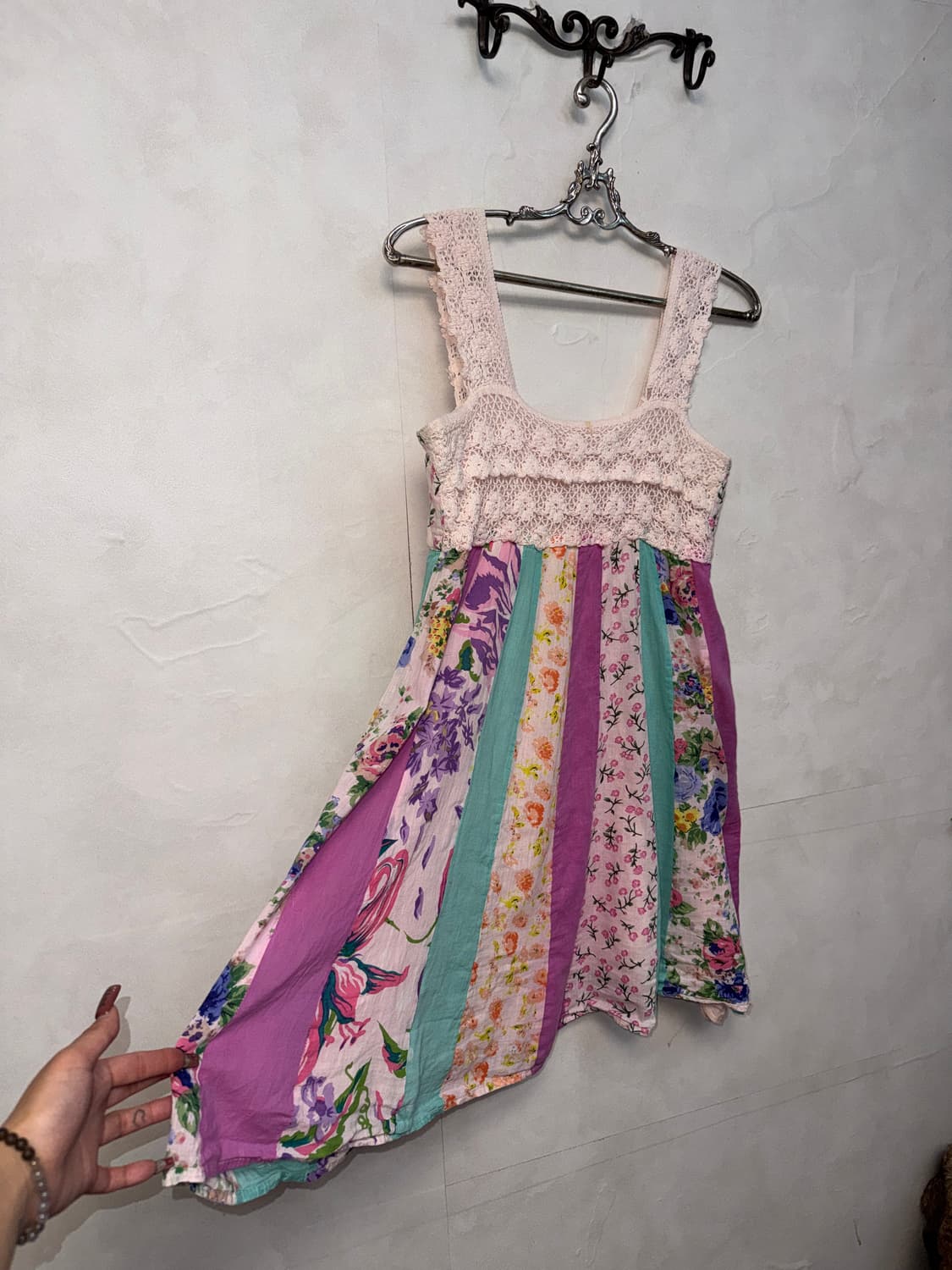 Baby pink flower patchwork crochet ops 상품이미지5