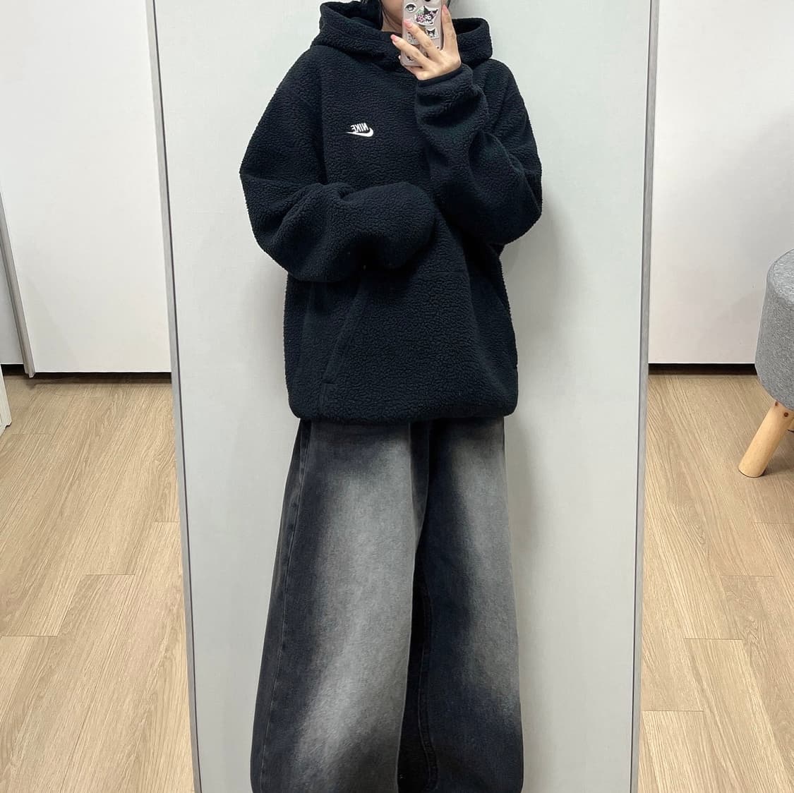 나이키 NSW 뽀글이 후리스 셰르파 풀오버 블랙 후드티 상품이미지1