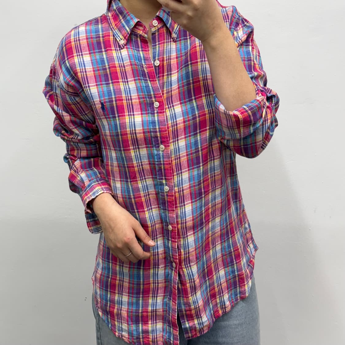 [XL] 랄프로렌 슬림핏 멀티컬러 린넨 체크 셔츠 상품이미지2