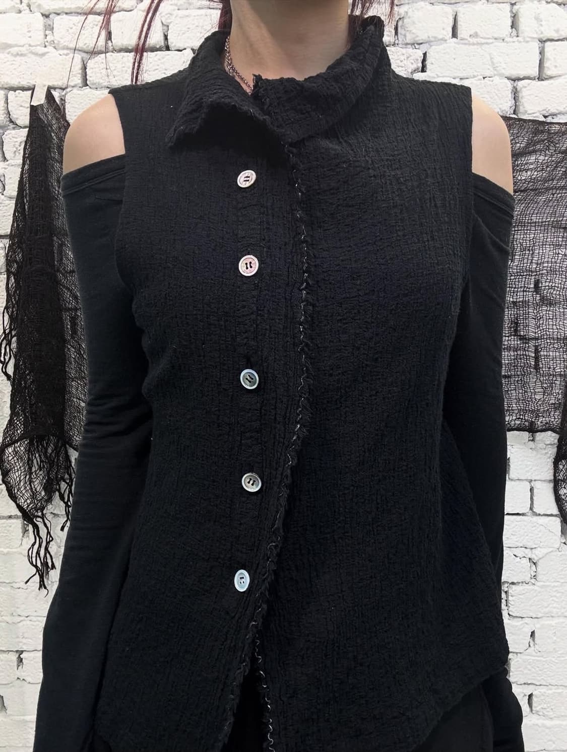 Asymmetric Seersucker Half-Neck Vest 상품이미지2