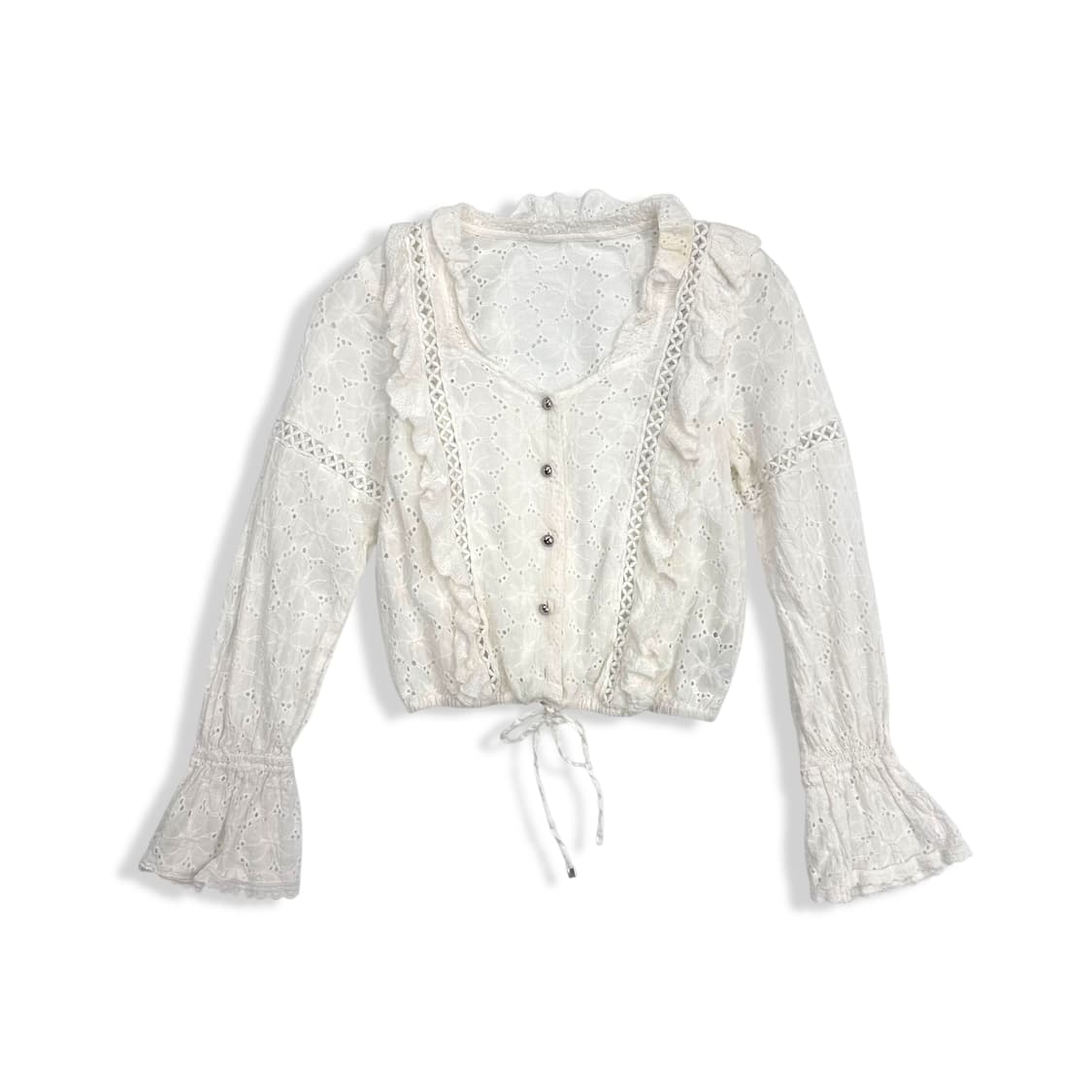 Eyelet Lace Girlish Blouse 상품이미지1
