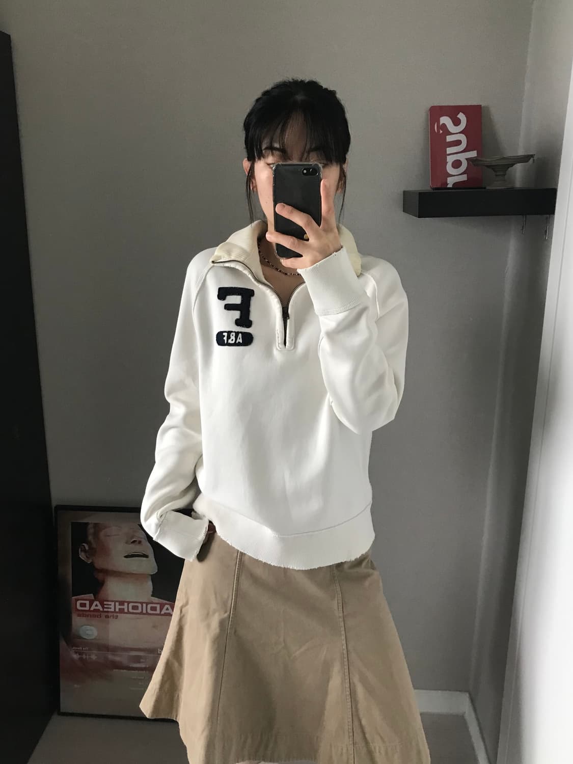 아베크롬비 자수 로고 화이트 반집업 상품이미지4