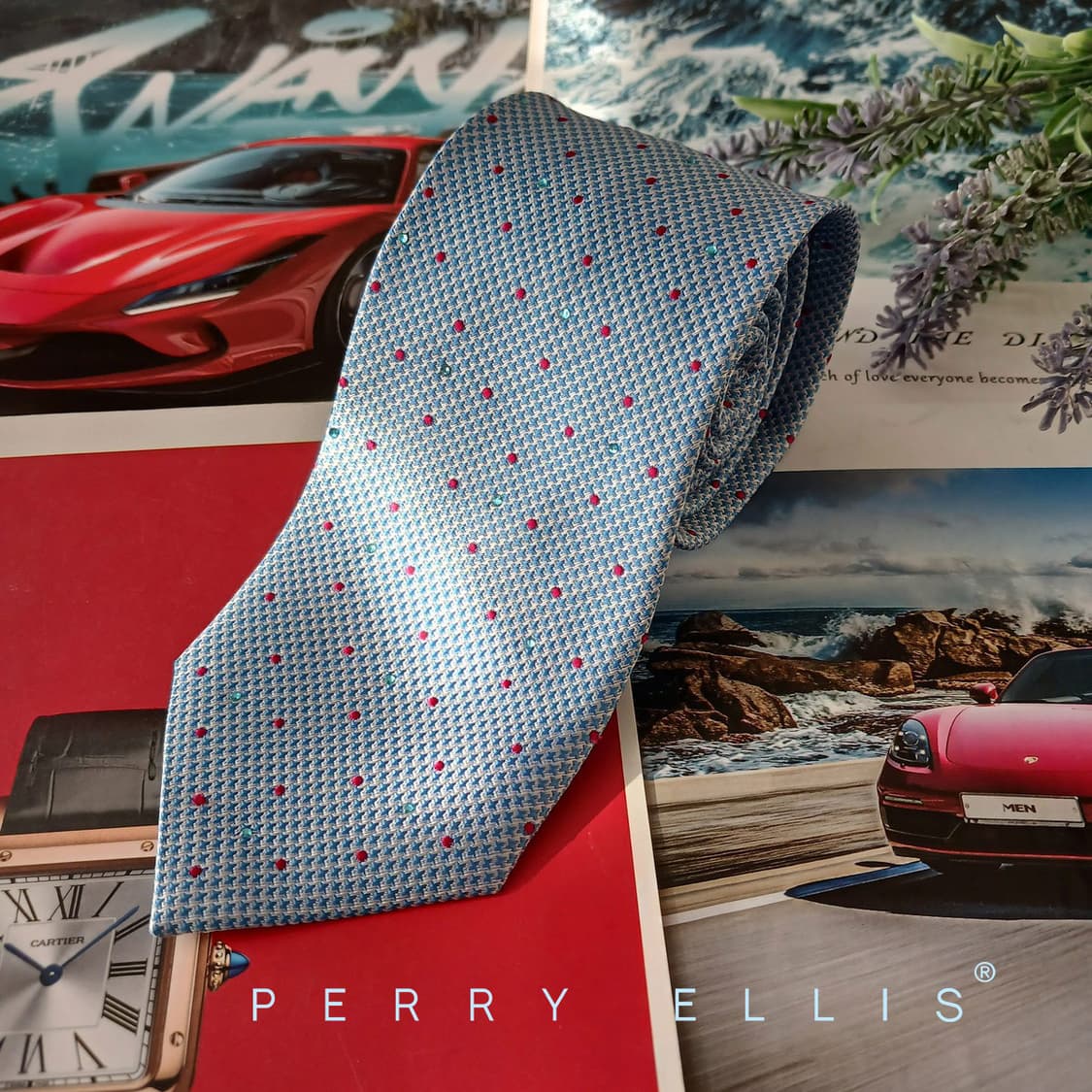 페리 엘리스 실크 스카이블루 도트 넥타이 8.2cm 새제품 A18957  상품이미지1