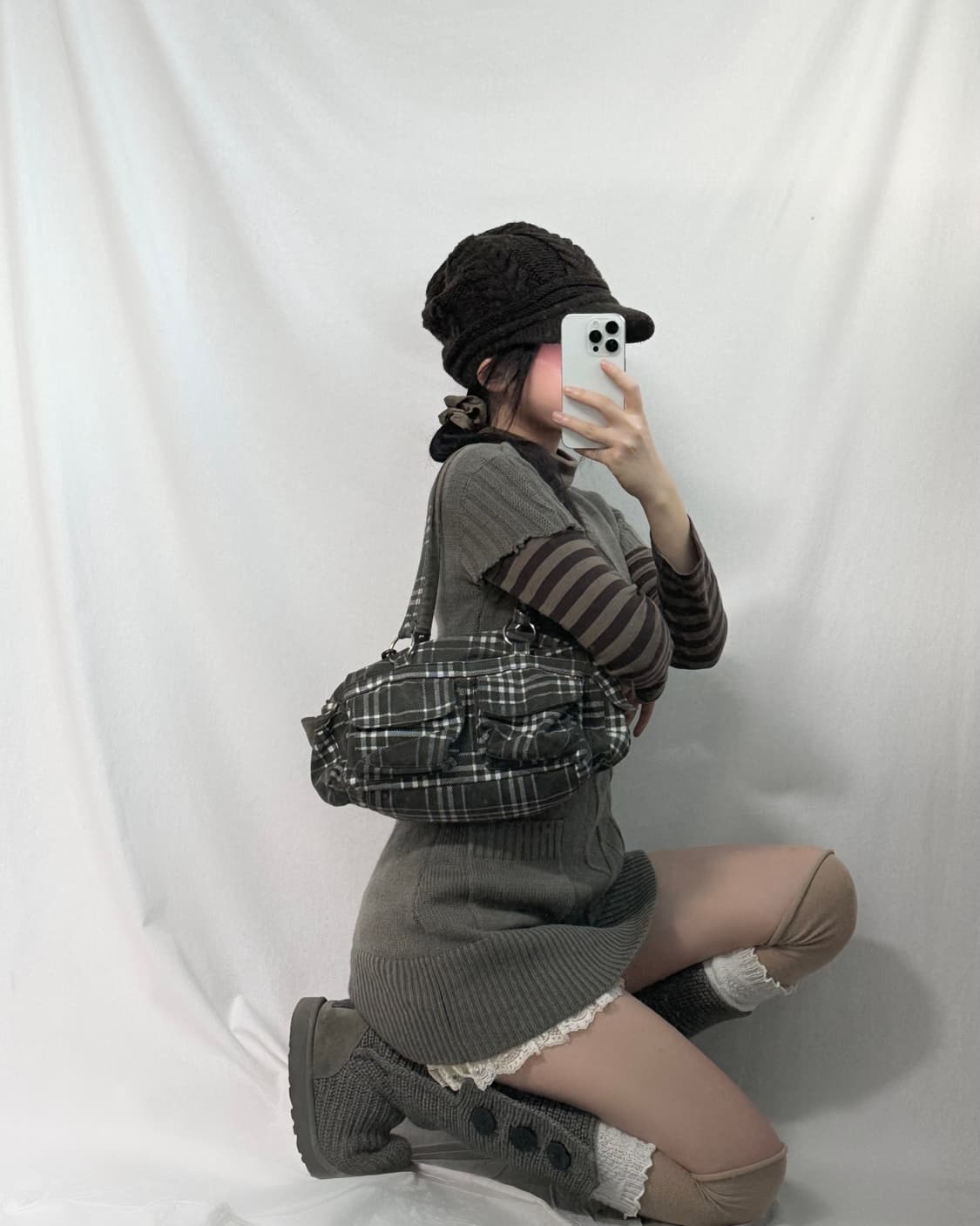 멀티 포켓 y2k 체크 패턴 숄더백 상품이미지2