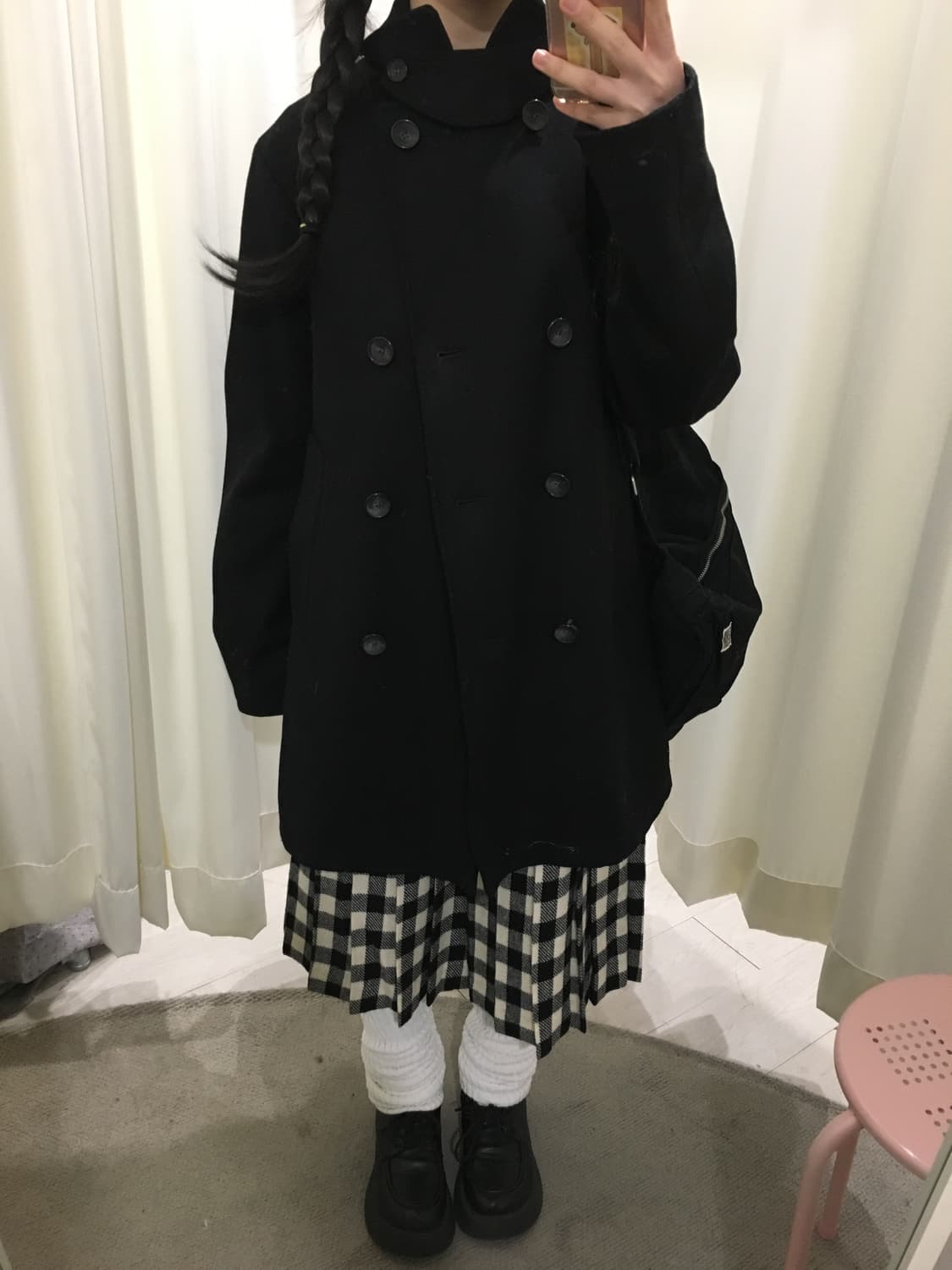 미니멀 체크 플리츠 미디 스커트 상품이미지4