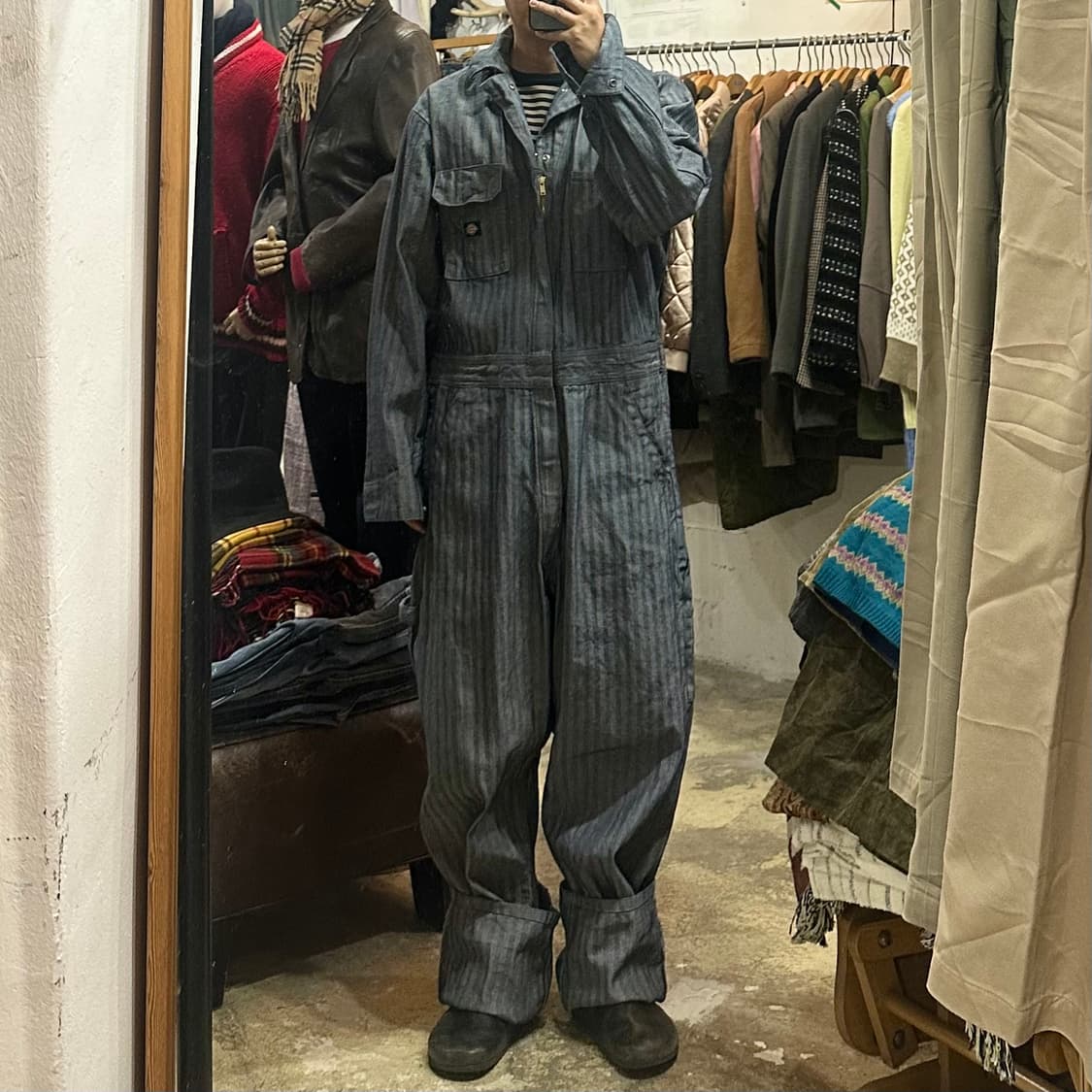 (착용컷) 디키즈 헤링본 점프 수트 (남성용 L) 상품이미지3