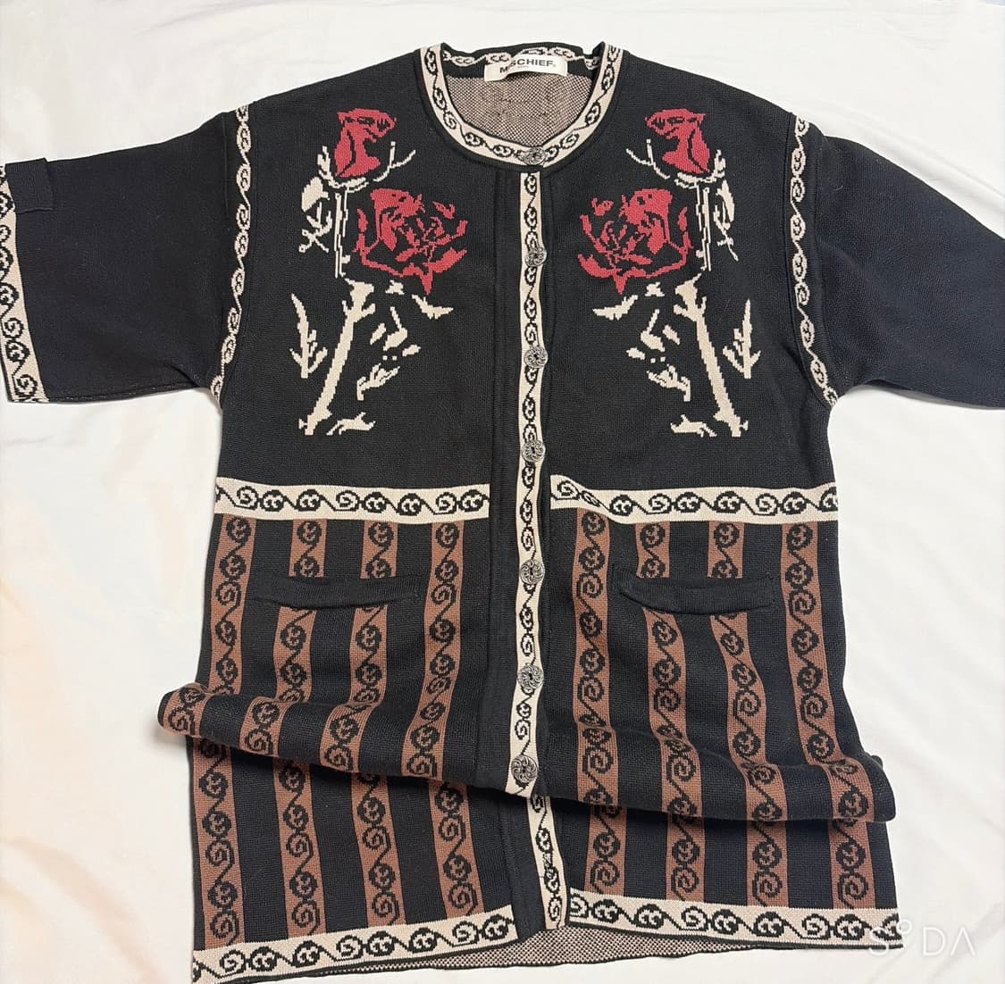 미스치프 로즈 자카드 숏슬리브 가디건 상품이미지1