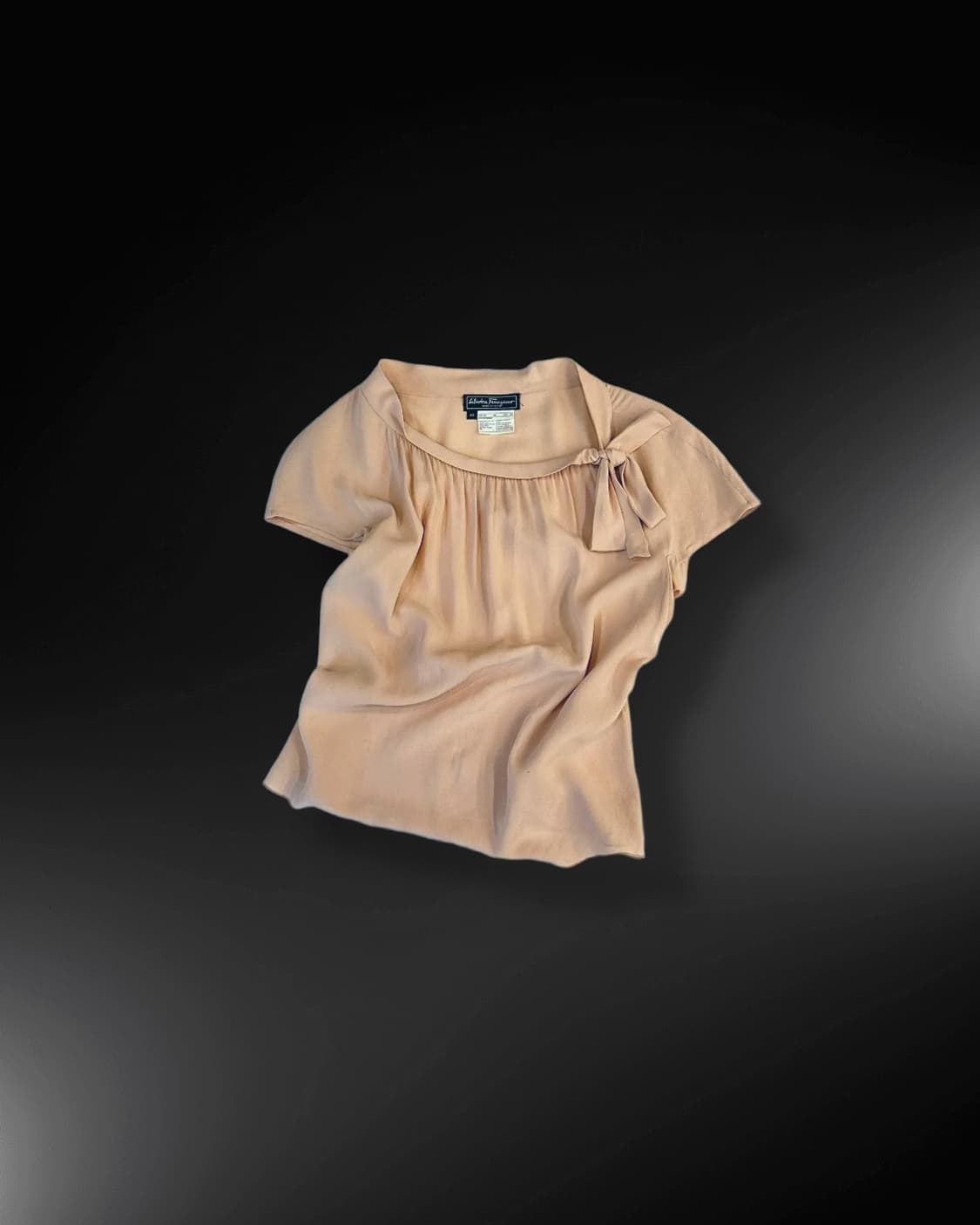 살바토레 페라가모 캡소매 블라우스 리본 타이 넥 셔링 디테일 핑크 상품이미지1