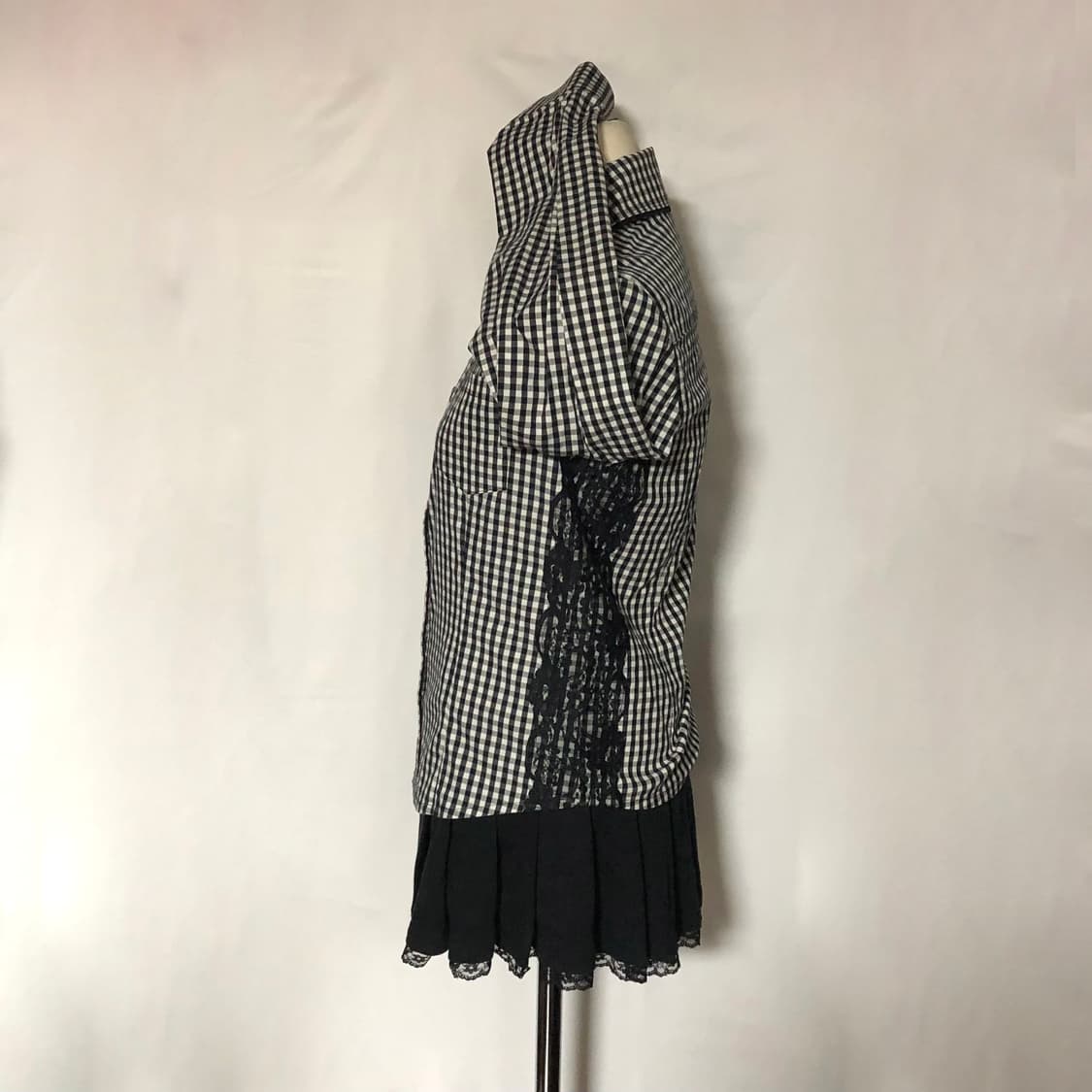 레이스 깅엄 체크 셔츠 블라우스 블랙 상품이미지6