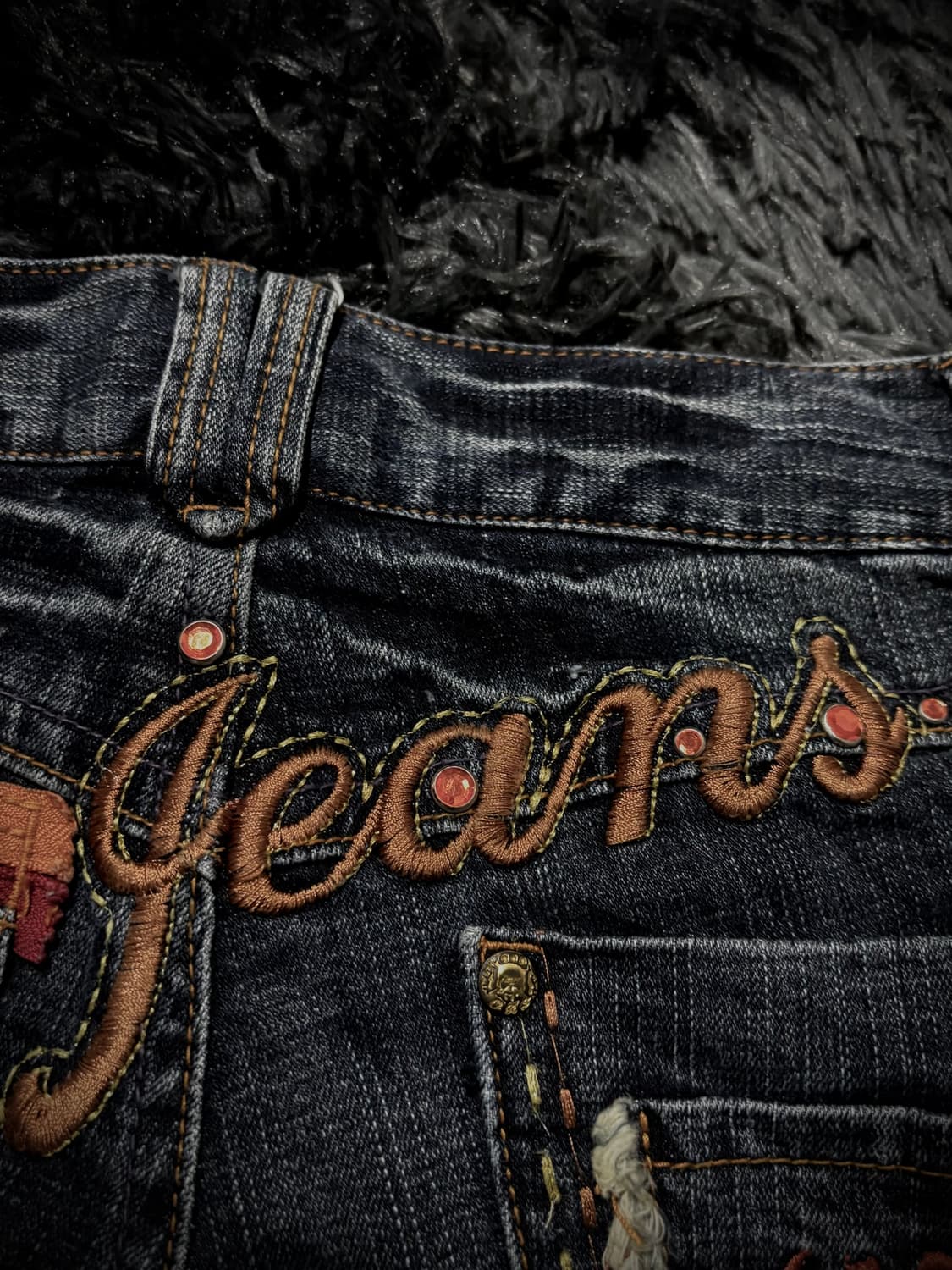 Oririn Jeans 백 레터링 자수 큐빅 지퍼 포켓 워싱 데님숏팬츠 상품이미지10