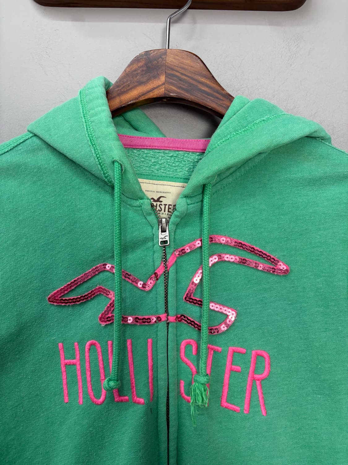 홀리스터 글리터 빅로고 그린 후드집업 A2738 상품이미지3