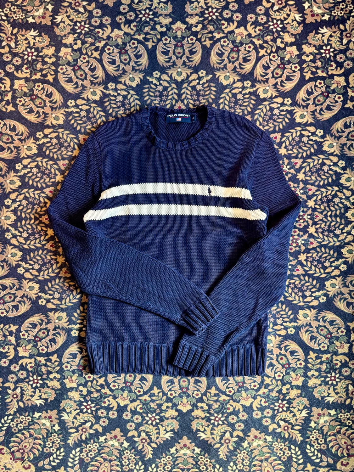 90s 폴로 스포츠 스트라이프 크루넥 코튼 니트 스웨터 상품이미지1