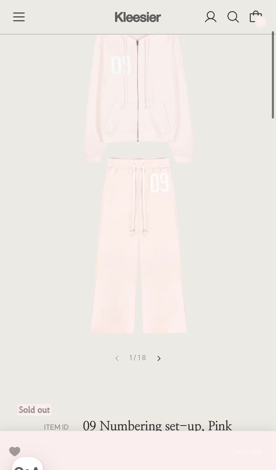 클리시어 09넘버링 핑크 후드집업 상품이미지1