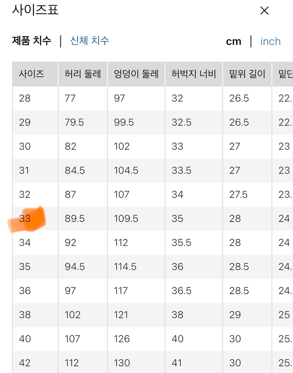 유니클로 jwa 스트레이트진(셀비지) 33인치 상품이미지6