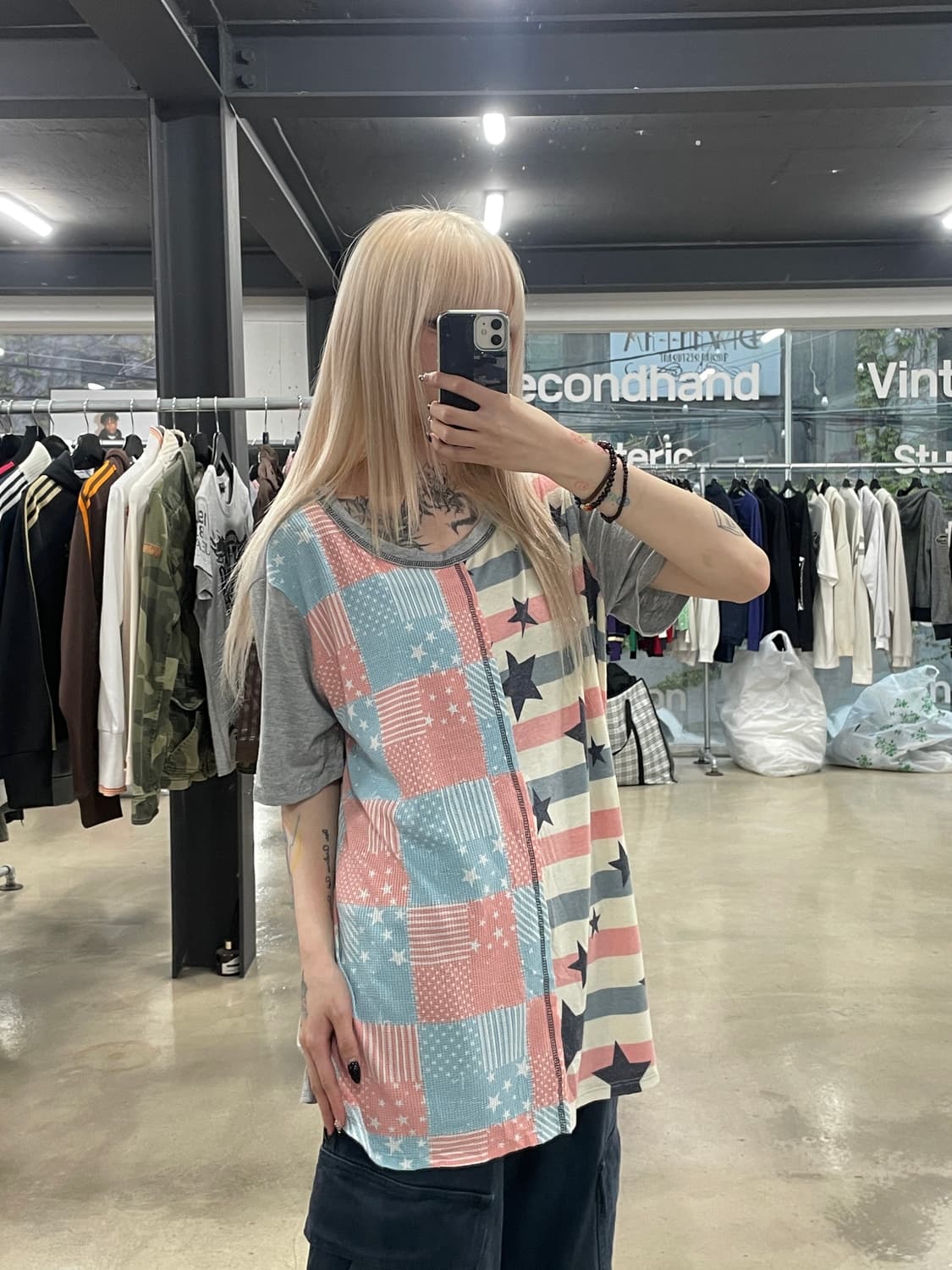 일본 vtg  모리걸 무드 별 패치 반팔 슬리브 티셔츠 상품이미지2