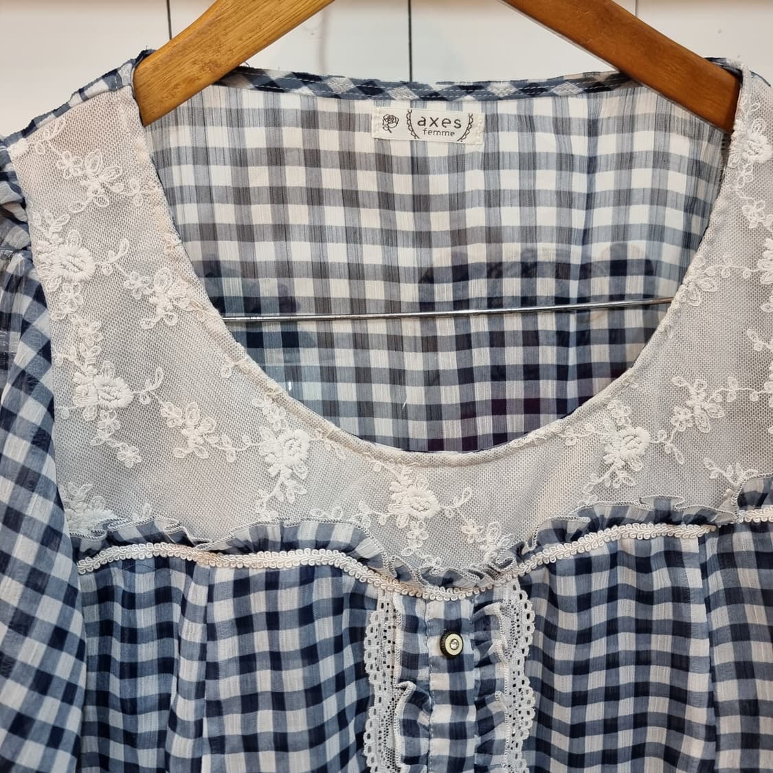 axes femme 체크 레이스 튜닉 상품이미지2