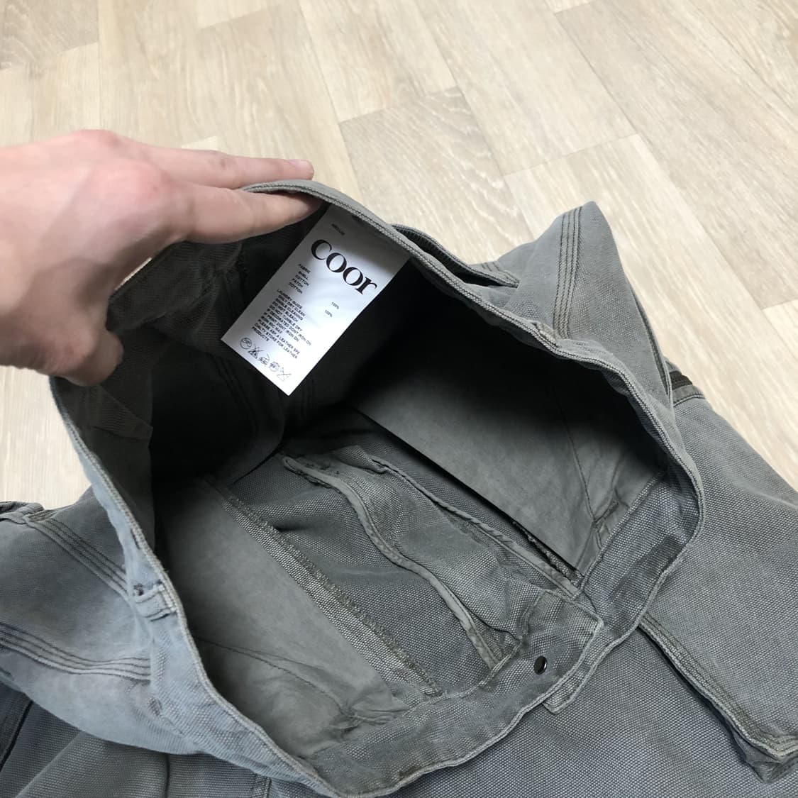 (30) 새상품 쿠어 COOR 오버 다잉 페이디드 워크 팬츠 워시드 카키 상품이미지6