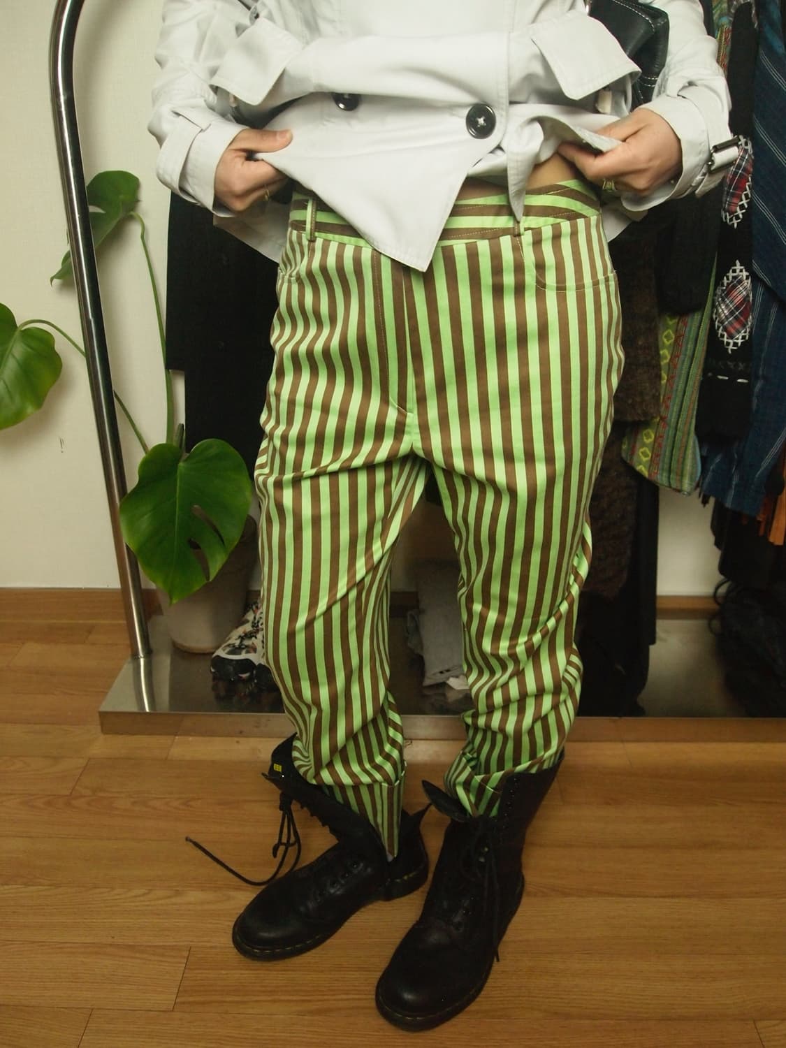 VTG 빈티지 그린 스트라이프 크롭 팬츠 상품이미지3
