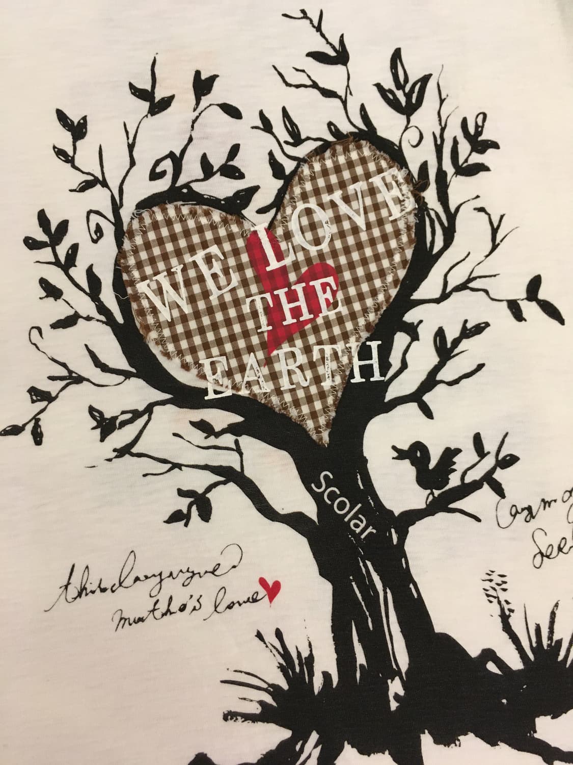 Scolar 브라운 체크하트 나무 반팔 티셔츠 모리걸 라떼갸루 상품이미지2