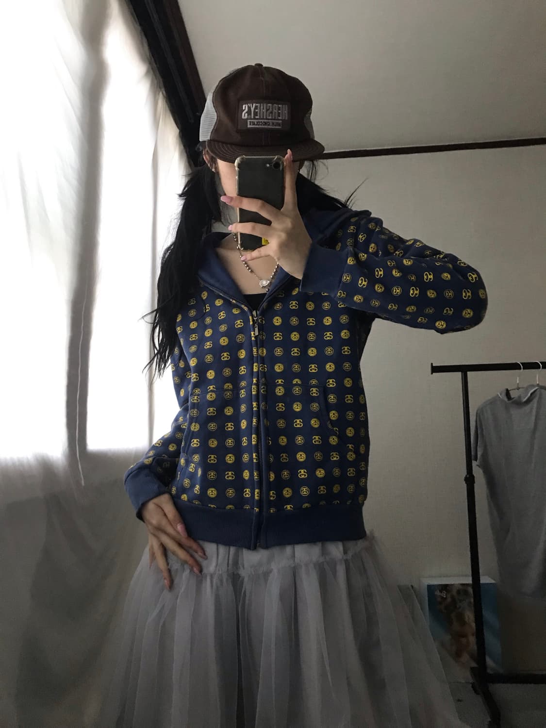 스투시 네이비 로고패턴 후드집업 상품이미지3