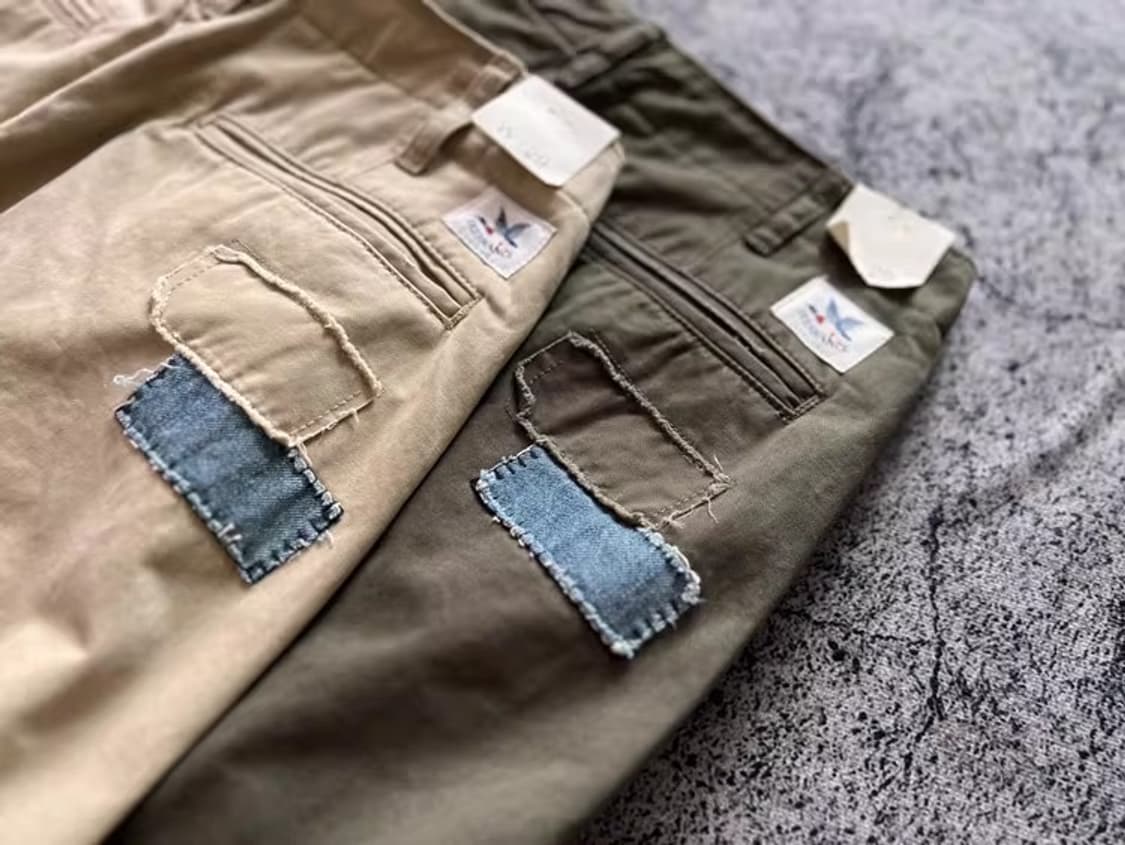 ️️️♦️ COZY / 러기드 코튼 패치워크 빈티지 치노 와이드 팬츠 상품이미지4