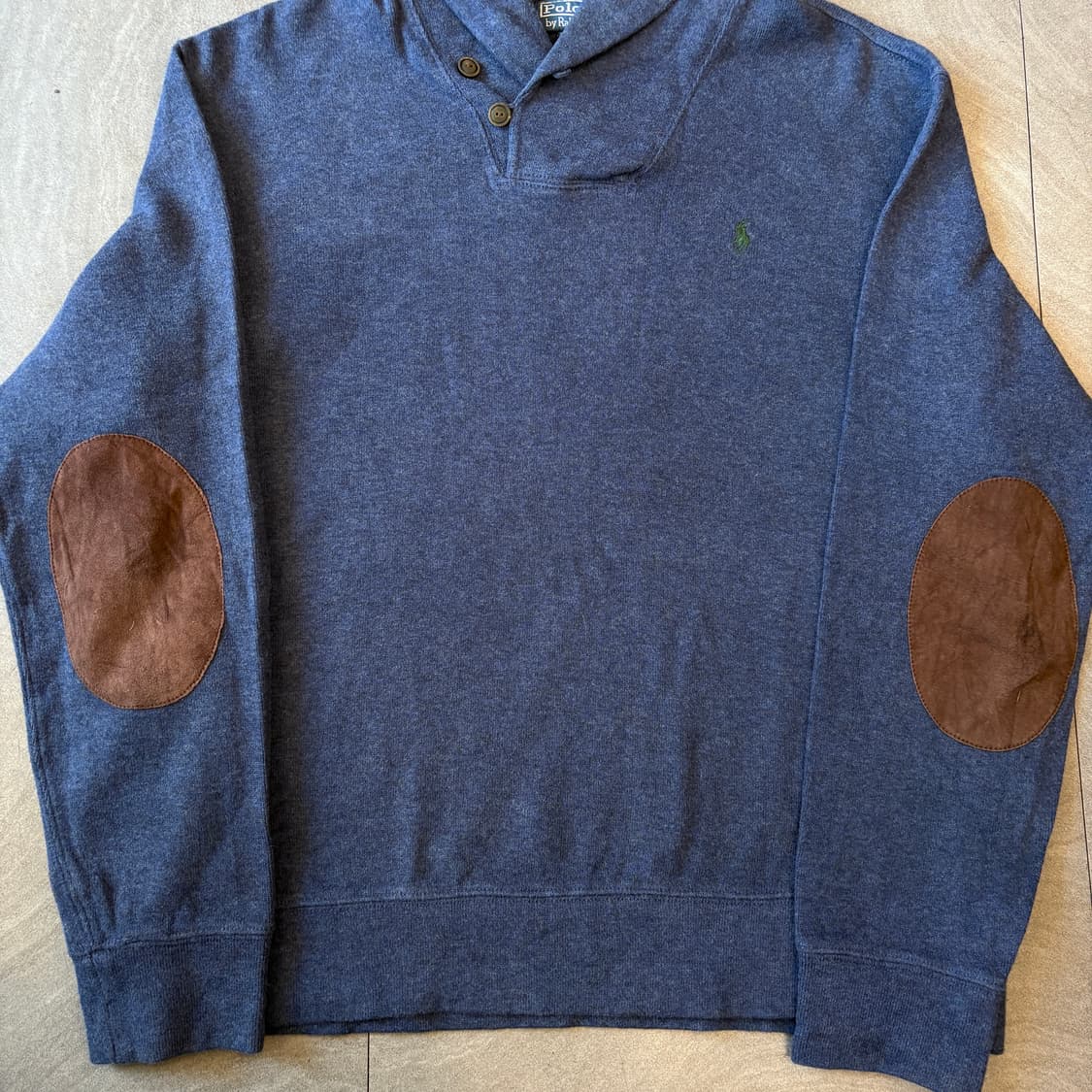 폴로 네이비 코튼 숄카라 엘보우 패치 니트 상품이미지4