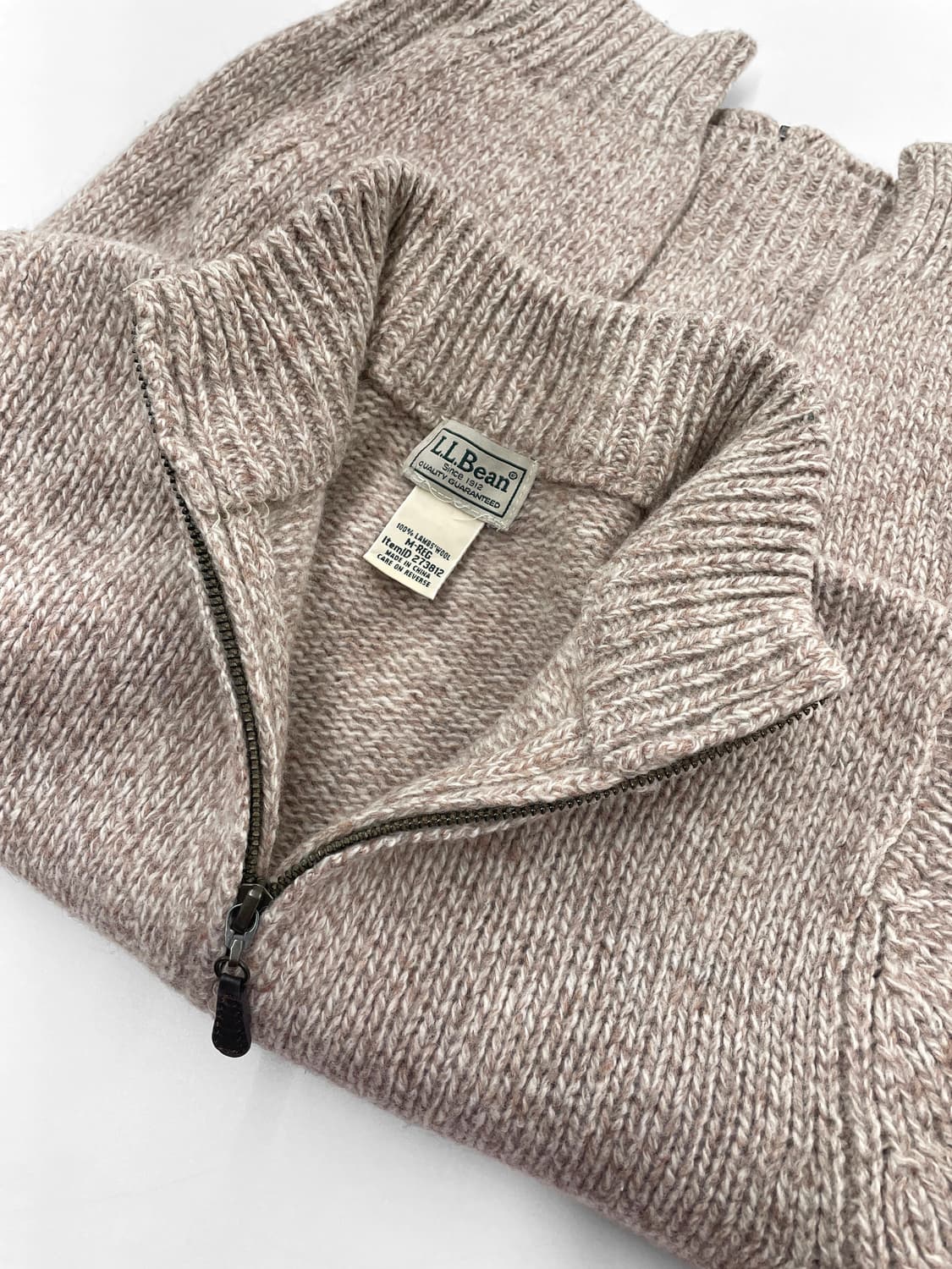 빈티지 엘엘빈 멜란지 핑크 베이지 램스울 풀 집 니트 가디건 상품이미지1