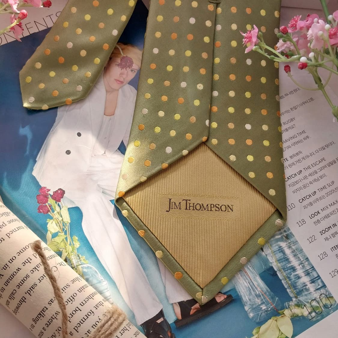 짐톰슨 실크 라임 도트 패턴 넥타이 9.6cm A등급 K1439
 상품이미지6