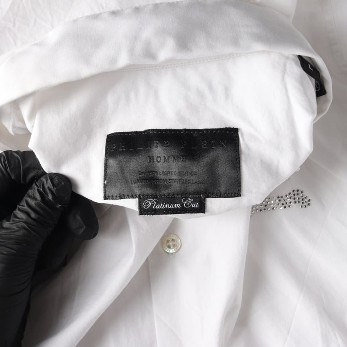 PHILIPP PLEIN 스컬 크리스탈 화이트 셔츠 L 상품이미지5