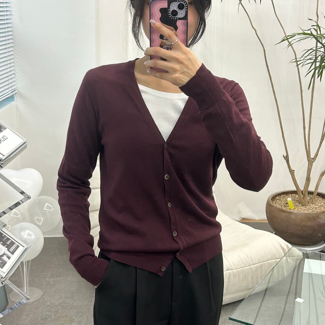 유니클로 자주색 가디건 상품이미지3