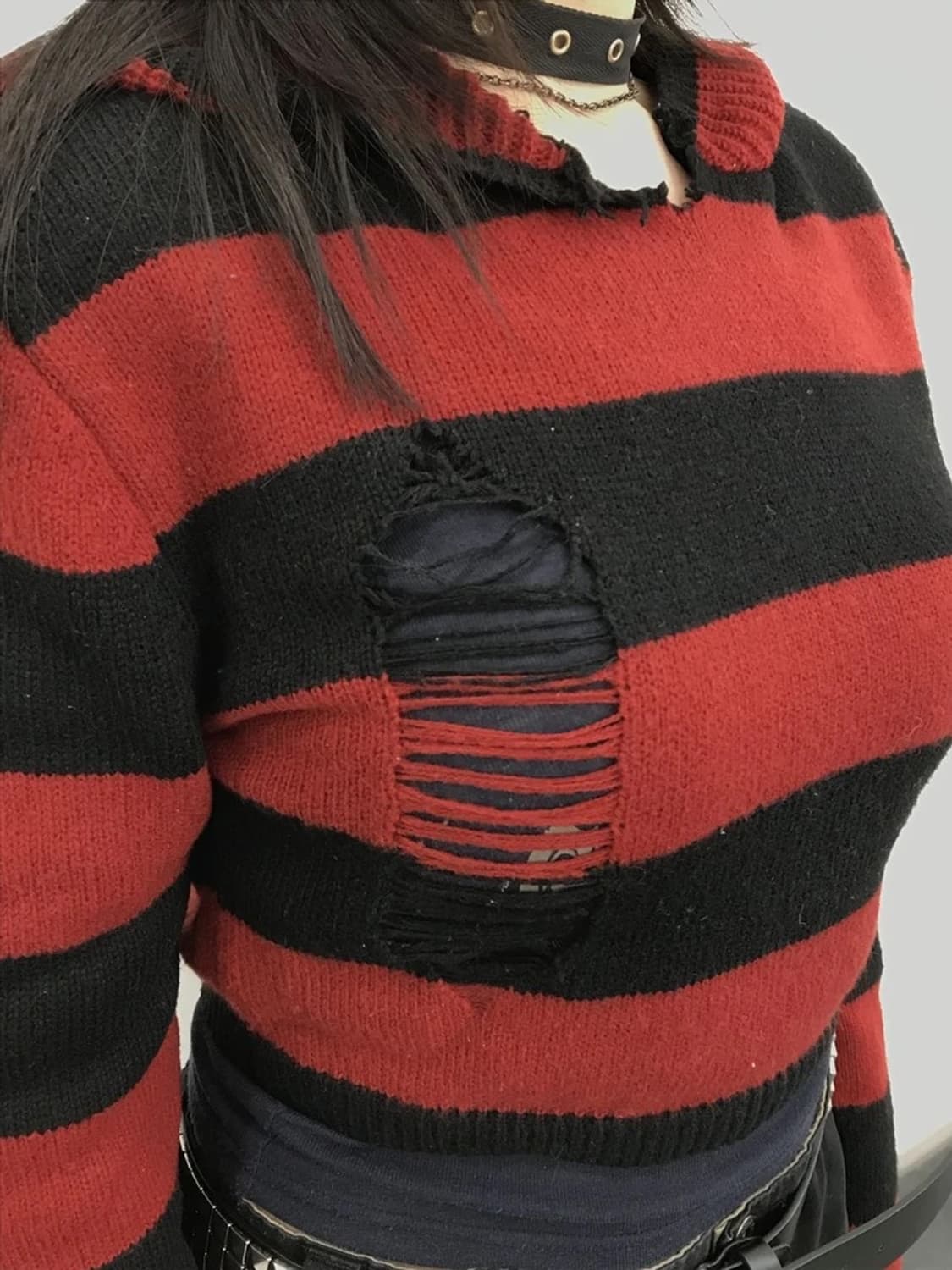Red Black Punk Crop Hoodie 상품이미지3