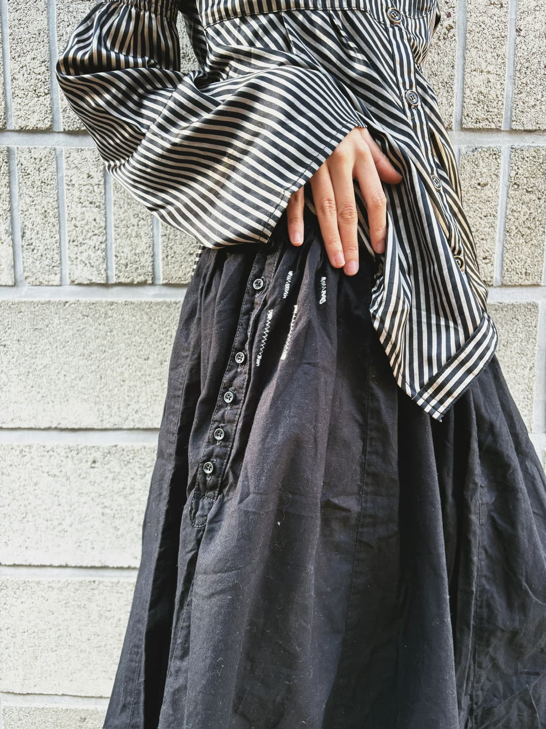 캐피탈 올 블랙 와이드 코튼 스커트 상품이미지2