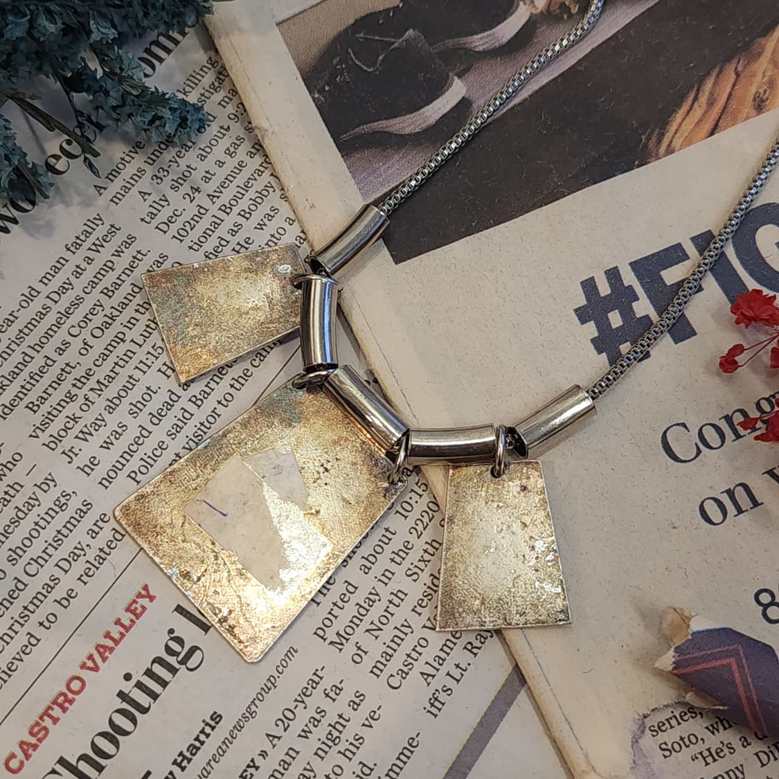 90s 프랑스 빈티지 목걸이 푸른 파도의 속삭임 팬턴트 목걸이 히피스타일 상품이미지4