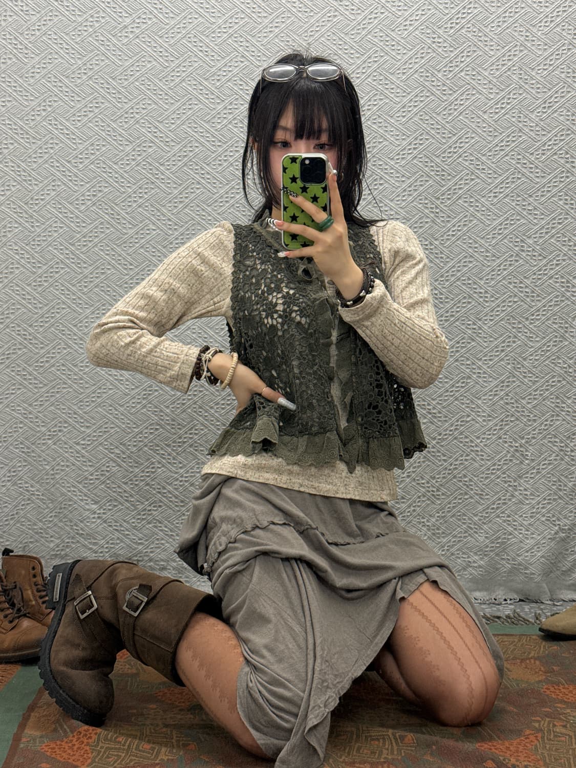 빈티지 보헤미안 러블리 플라워 패턴 뜨개 니트 조끼 베스트 K0043 상품이미지2