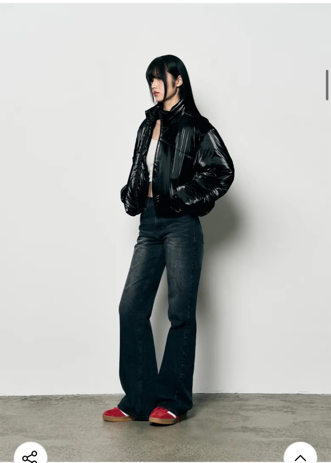 레더리 크룩키드 스티치 크롭 푸퍼 자켓 [GLOSSY BK] 판매 상품이미지5