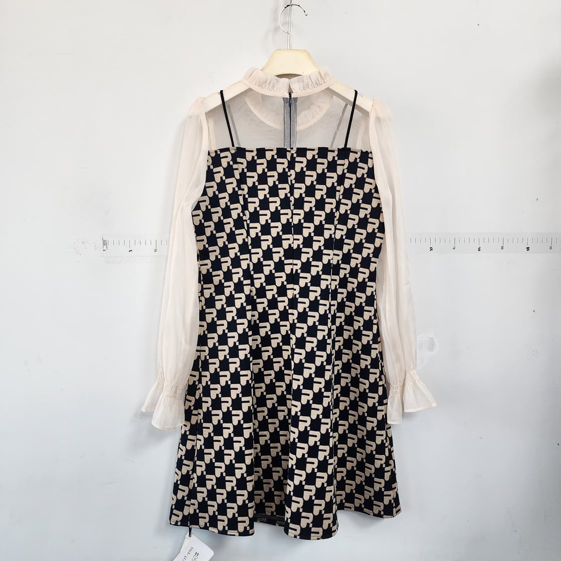 패턴 리본 블라우스 레이어드 원피스 상품이미지3