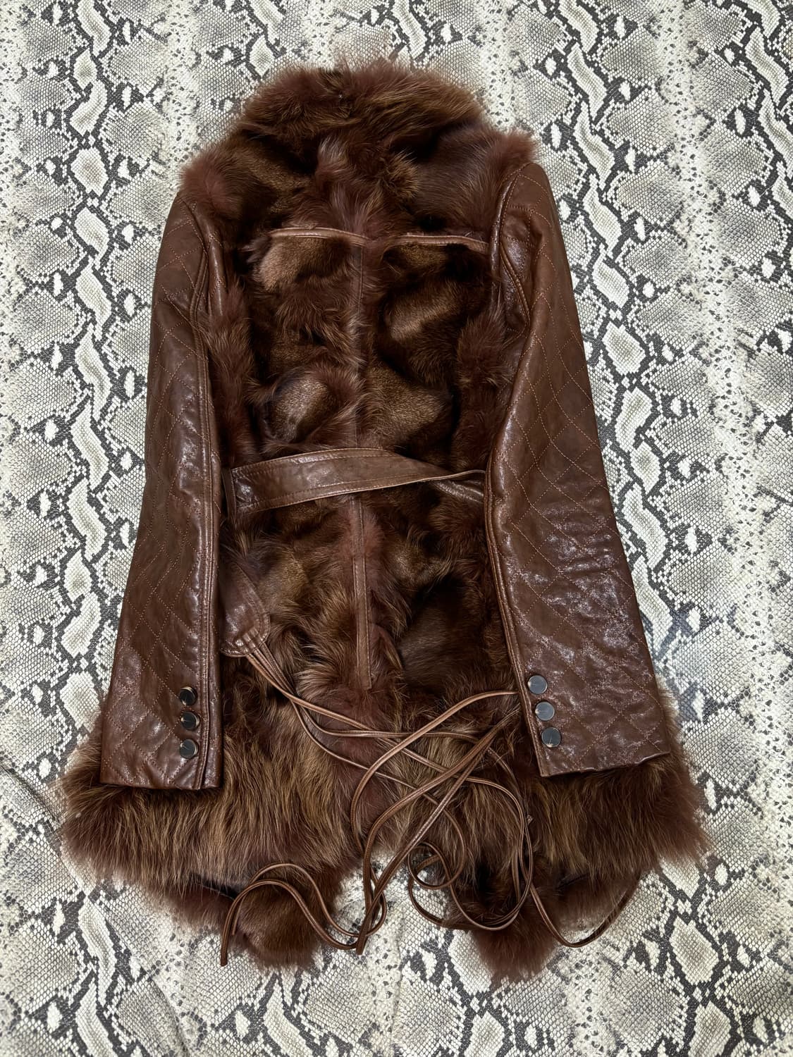 00’s aesthetic Brown Fur Trimming Leathe 상품이미지10