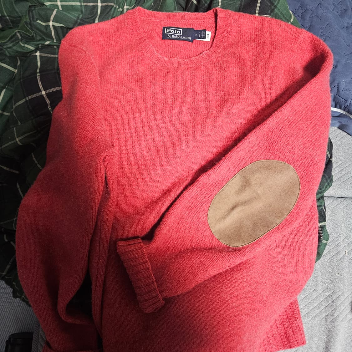 폴로 캐시미어 스웨이드패치 스웨터 m 100 상품이미지1