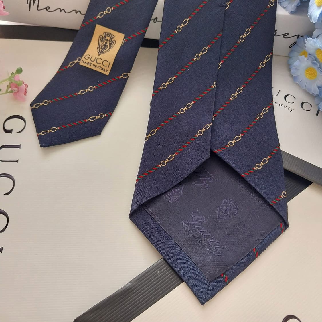 구찌 실크 체인 스트라이프 넥타이 8.2cm A+~A등급 K1396
 상품이미지7
