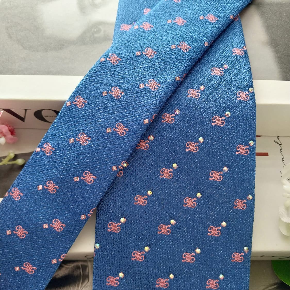 닥스 실크 블루 로고 자수 패턴 넥타이 8.3cm A+등급 K2061 상품이미지3