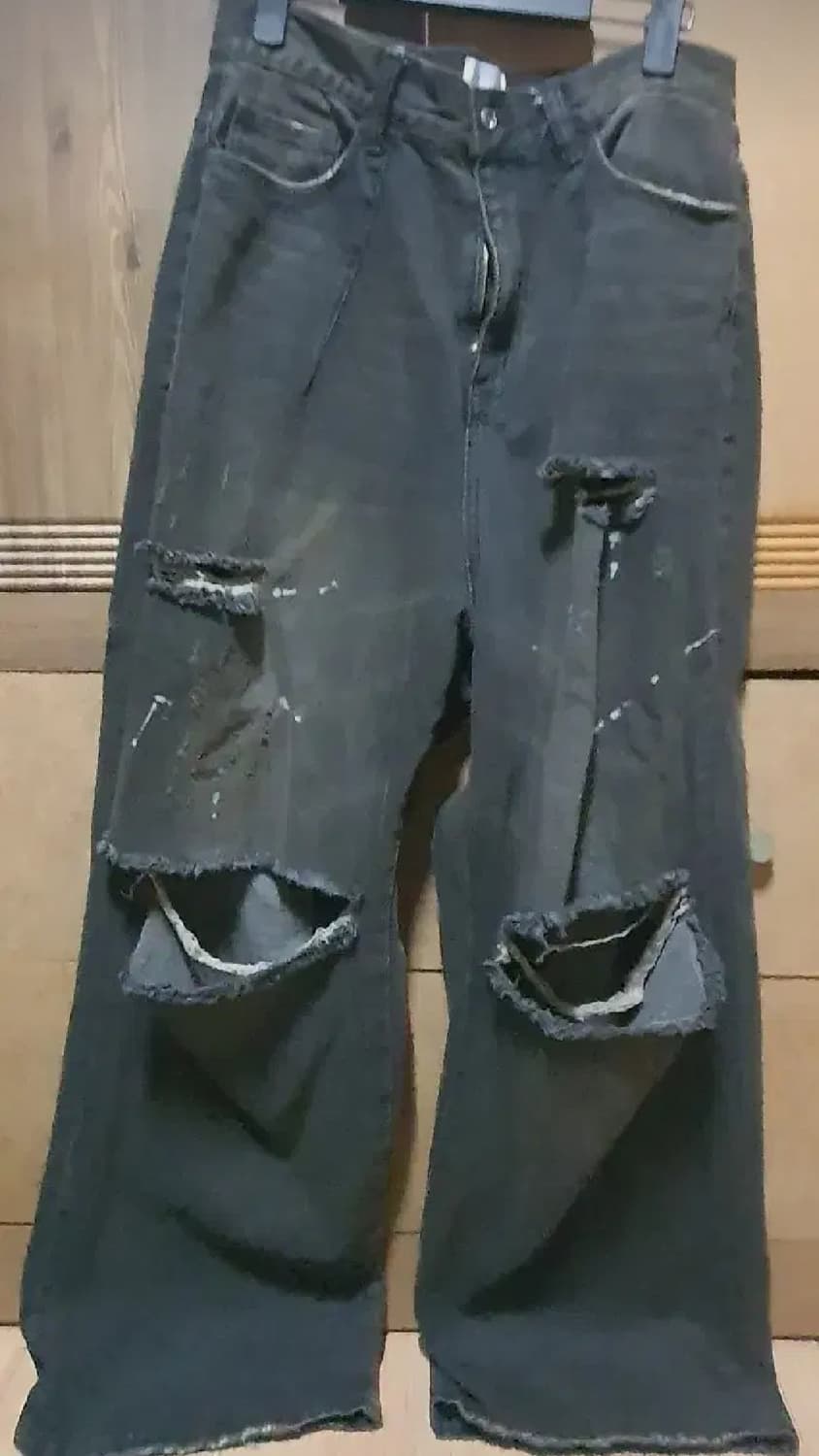 camphor wood 빈티지 가공 데미지 흑청 데님 팬츠 m 캠퍼우드 상품이미지2