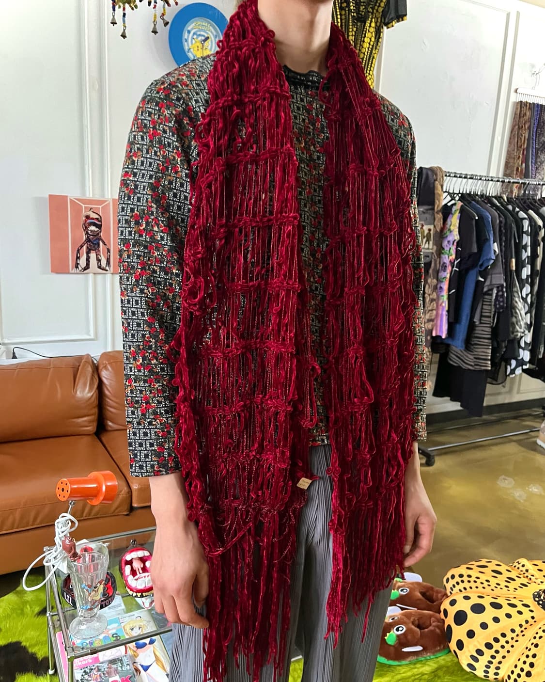 JPN Vintage Velour Mesh Fringe Muffler 상품이미지2