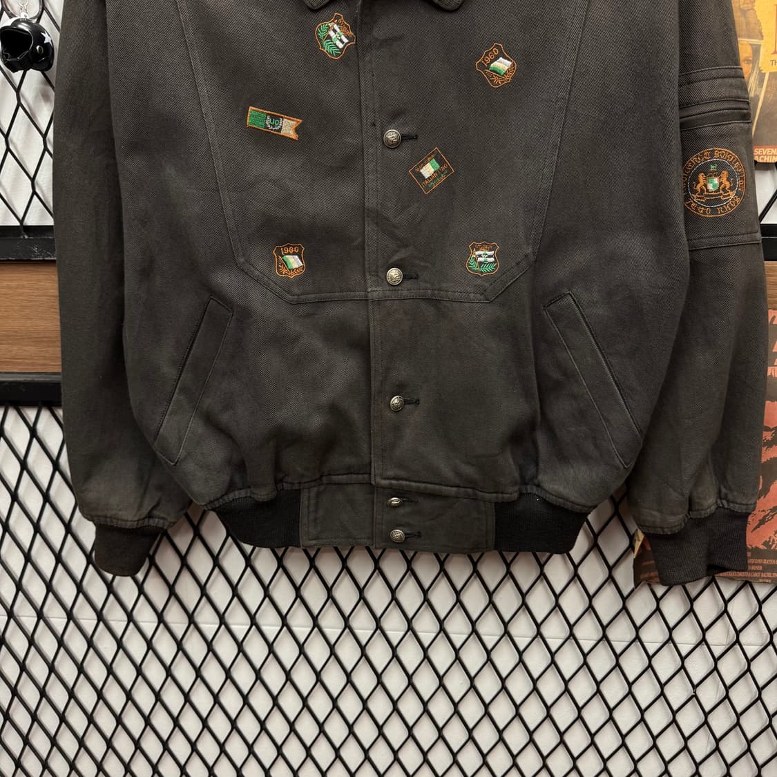 90s JPN VINTAGE 자수 패치워크 봄버 자켓 차콜 그레이 상품이미지4